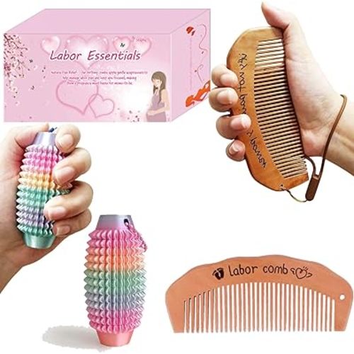 STEPHY Wooden Birth Comb & Pain Fidget Massager - Labor & Delivery Essentials Kit for Natural Pain Relief, Comfort During Childbirth - Pregnancy Must-Haves & Thoughtful Gift for Expectant Moms