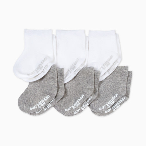 Burt\'s Bees Baby Solid Crew Socks (6 Pack) - Heather Grey/Cloud, 0-3 Months