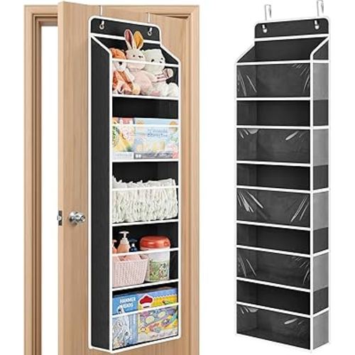 JARLINK Toy Stuffed Animal Storage, Over The Door Organizer W/Clear View Windows, 44lb Load, Baby Toy Storage Organizer for Nursery, Kid Bedroom, Newborn Baby Essentials (Black)