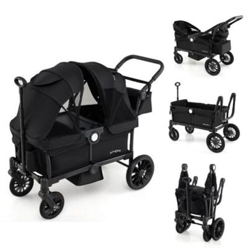 Costway Wagon Stroller for 2 Kids Push Pull Double Stroller with Adjustable Handle