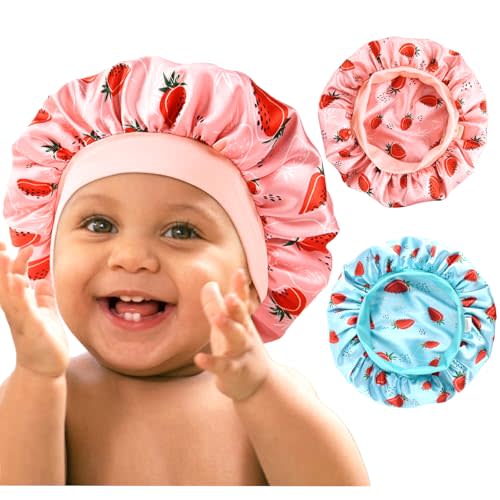 YANIBEST 2 Pcs Baby Satin Bonnet for Sleeping Kids Double Layer Sleeping Caps for Toddler Silk Bonnet Elastic Wide Band