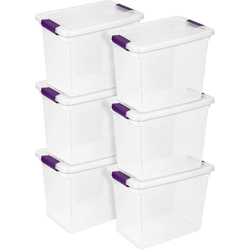 Sterilite 6-Pack 27 Quart ClearView Latch Box, Stackable Organizer Bins with Latching Lids - Clear Plastic Organization Containers for Closet, Bedroom, Shelving Units and Everyday Home Storage