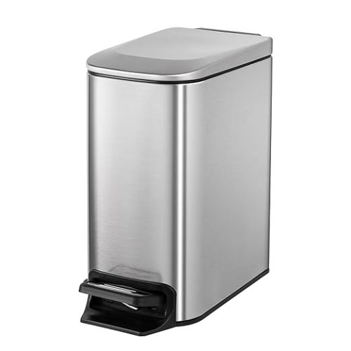 Cesun Small Bathroom Trash Can with Lid Soft Close, Step Pedal, 6 Liter / 1.6 Gallon Stainless Steel Garbage Can with Removable Inner Bucket, Anti-Fingerprint Finish (Matt Black)