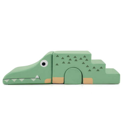 Costway 3 PCS Soft Velvet Toddler Climbing Toys Crocodile-Themed Foam Climbing Blocks Green