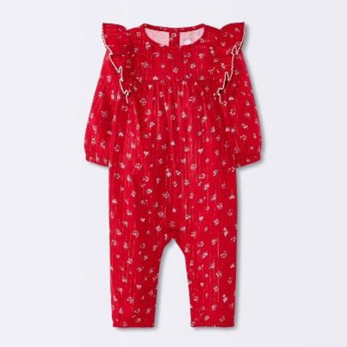 Baby Girls' Christmas Holiday Floral Romper - Cloud Island™ Red
