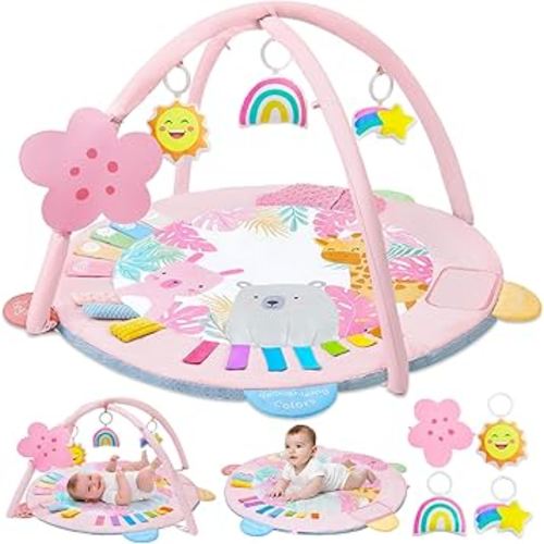 Baby Play Gym Mat Tummy Time Mat, Washable Baby Activity Play Mat for Sensory, Visual, Hearing, Touch Development, Baby Toys Shower Gift for Newborn Essentials