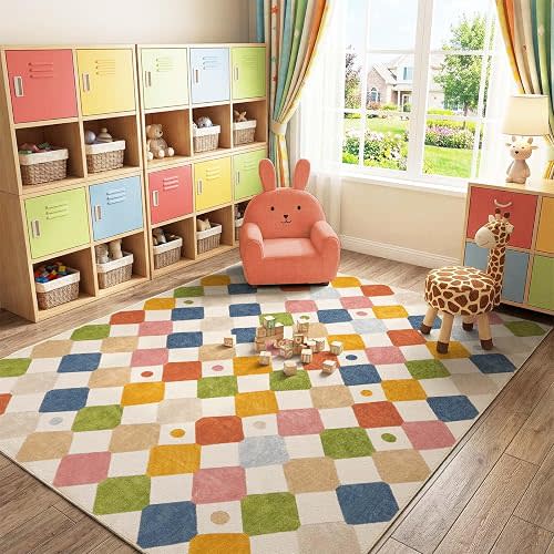 jinchan 7x9 Area Rug Washable Kids Rug Colorful Classroom Playroom Mat