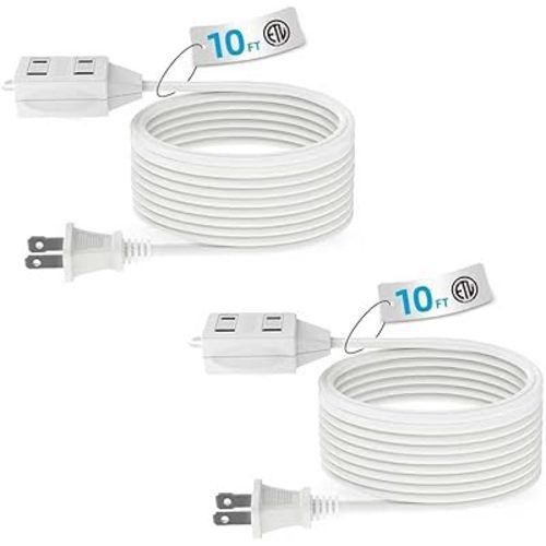 TiFFCOFiO Indoor Extension Cord, 2 Prong 10 Feet Extension Cord, 3 Polarized Outlets with Safety Slide Windows,13A/1625W, 16 AWG, 2 Packs (10FT 2 Pack)