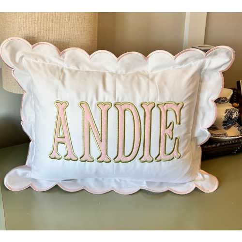 Embroidered Name Pillowcase, Baby Girl Nursery Decor, Scalloped Cotton