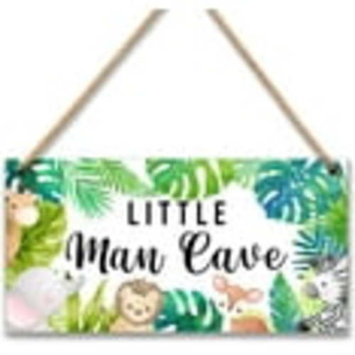 Woodland Nursery Room Decor for Baby Bedroom - Jungle Safari Animal Theme Little Man Cave Sign Wall Decor for Toddler Boy- 6"x12"