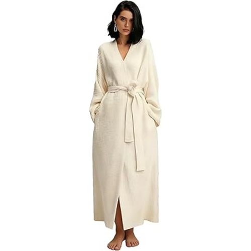 Premium Women's Double-Sided Fleece Robe Long Plush Flannel Pajamas Soft Warm