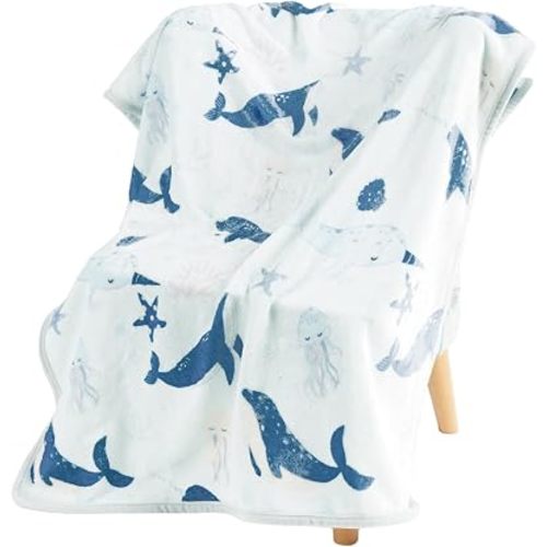 Toddler Flannel Blanket - Warm and Cozy Baby Blanket for Boys and Girls, Smooth and Creamy Blanket, Cute and Lightweight, 40×50 inches, Whale