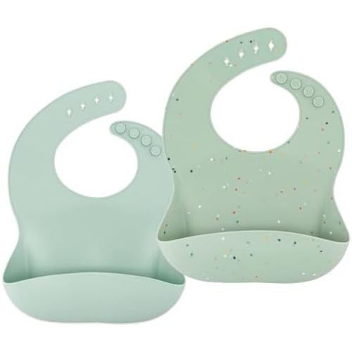 Waterproof Silicone Bib Set with Adjustable Neck Closure - Durable Silicone Bibs for Babies - Set of 2