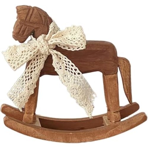 Fenteer Wooden Rocking Horse Decoration Wooden Carving Horse Craft Art Animal Figurine for Yard Garden Book Shelf, Style A