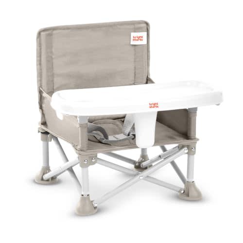 Bright Starts Pop 'N Sit Portable Booster, Indoor/Outdoor Use, Floor Seat with Feeding Tray, Oat, 6 Mos - 3 Yrs