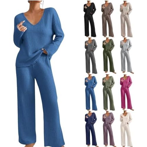 SACFOF Women's 2 Piece Blazer Set Long Sleeve Blazer and Pencil Pants Work Office Suit Set Business Casual Outfits