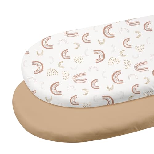Gllquen Baby Bassinet Sheets 2 Pack, 100% Organic Cotton Bassinet Fitted Sheets for Girls Boys, Soft & Breathable Unisex Baby Mattress Sheets for Standard Bassinet 33"x17"(Khaki)