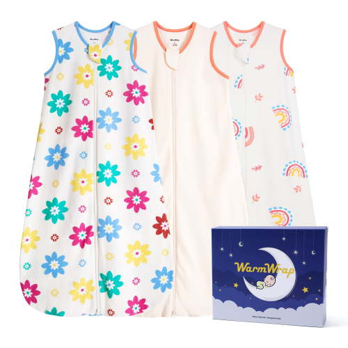 Baby Sleep Sack 0-6 Months 0.5 TOG Lightweight Summer 100% Cotton Breathable Wearable Blanket with 2-Way Zipper, 3 Pack