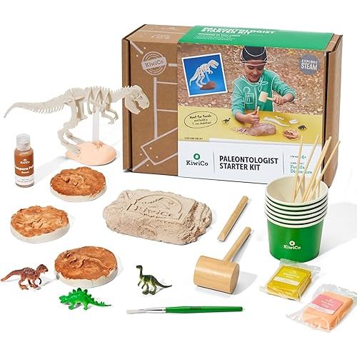KiwiCo Dinosaur Fossil Dig Kit for Kids Age 6+ | Excavate & Build Skeleton, Make Fossil Impressions | STEM Paleontology Science Kit with Dinosaur Facts Poster