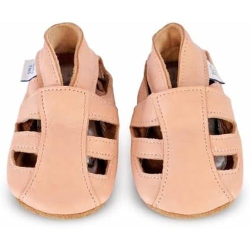 Dotty Fish Soft Sole Leather Baby Sandals - Barefoot, Non-Slip
