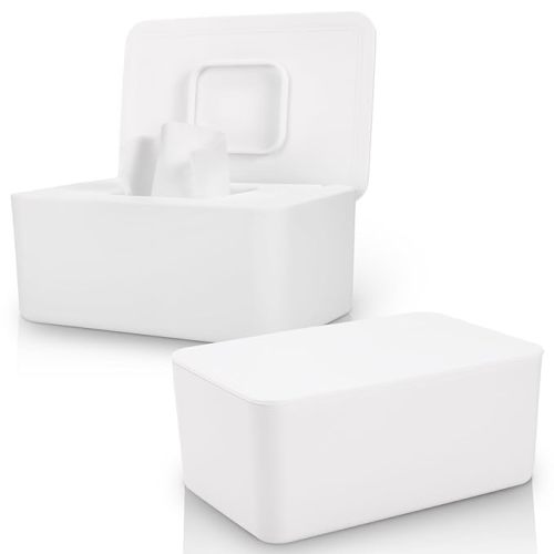2 Pack LEQXGO Baby Wipes Dispenser, Wipes Dispenser Baby Wipes Case, Baby Wipe Holder for Fresh Wipes, Non-Slip Wipes Case, Wipe Container with Sealing Design Lid (White and White)