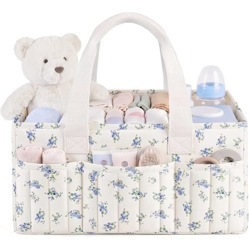 Floral Baby Diaper Caddy Organizer with Lid, Gift Basket for Baby Shower