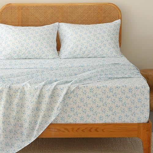 HYPREST Floral Sheets King, Blue Floral Pattern Soft Breathable Farmhouse 4pcs Bed Sheet Sets,18 inches Deep Pocket Sheets