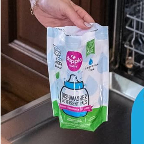 Dapple Baby Dishwasher Pacs, Hypoallergenic Dishwasher Pods Powered by Plants, Removes Milk Residue & Odor on Dishes, Baby Bottles & Kitchenware, Fragrance Free, 50 count