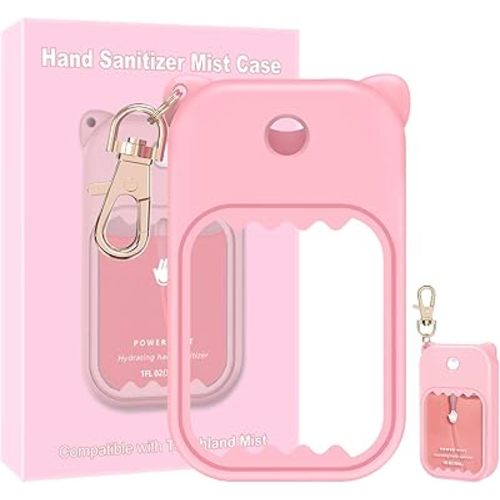Hand Sanitizer Spray Case for Touchland Silicone Touchland Case Keychain Cute Hand Sanitizer Spray Holder Compatible with Touchland Power Mist Gentle Mist Glow Mist, Pink