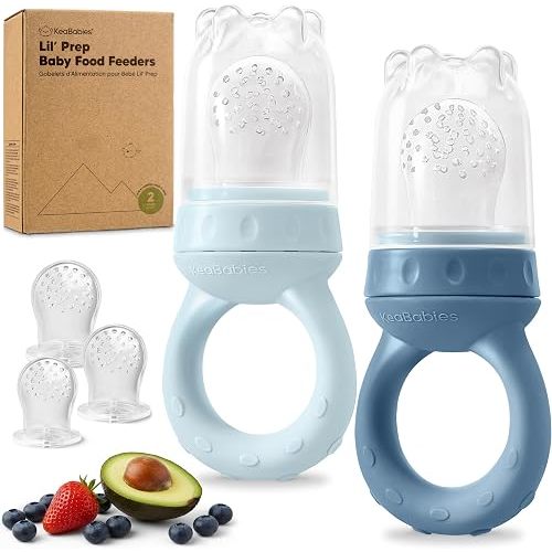 KeaBabies Baby Fruit Feeder 2pk - Silicone Baby Food Feeder for Babies 6-12 Months, Breast Milk Popsicle Teether, Weaning, Pacifier, Freeze Frozen Solid Food, Infant Feeding Essential (Ocean)