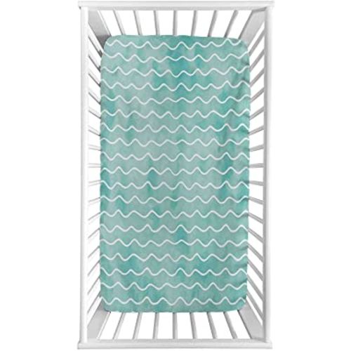 Nautical Fitted Crib Sheet,Soft Pastel Colored Ocean Sea Waves Pattern Summer Vibes Inspired Graphic Microfiber Silky Soft Toddler Mattress Sheet Fitted,28"x 52"x 8'',Baby Sheet for Boys Girls