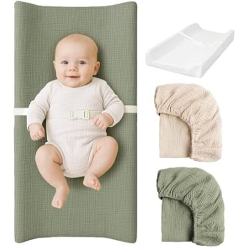 Konssy Baby Changing Pad Set with Waterproof Lining & 2 Pack Muslin Covers
