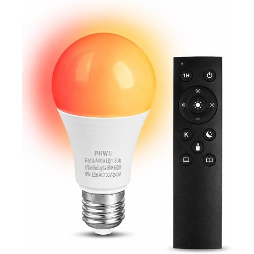 670nm Red Light Bulb for sleep, Amber Light Bulbs with Remote Control, Circadian Sleep Light Bulb, Blue Light Blocking Smart LED Bulb, 1800K-6500K Adjustable Color Temperature, Dimmable, E26 Base, 9W