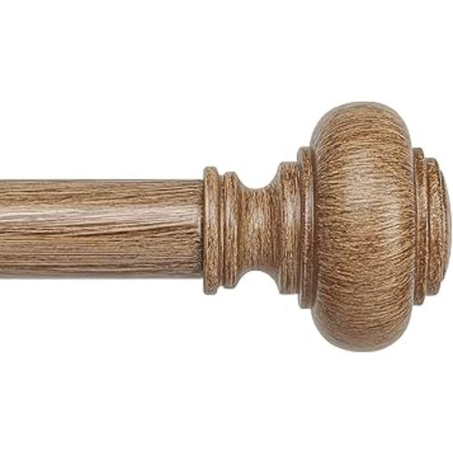 Wood Curtain Rods for Windows 66 to 120 Inch, Boho Vintage Decorative 1 Inch Diameter Long Wooden Curtain Rod, Adjustable Heavy Duty Rustic Farmhouse Drapery Pole with Wood Grain Finials