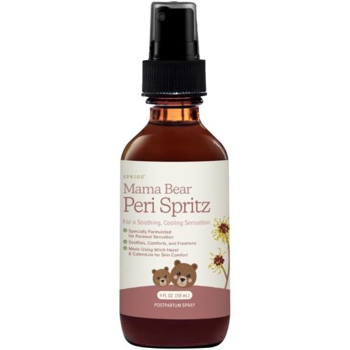 SPRIGS Peri Spritz, 4 Fl Oz | Perineal Spray for Postpartum Recovery | A Soothing Natural Herbal Formula with Witch Hazel & Organic Aloe & Comfrey | 360° Bottle Top for Easy Access to the Perineum