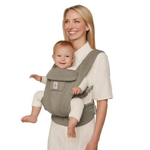 Ergobaby Omni Deluxe Baby Carrier Newborn to Toddler - Breathable Baby Carriers for Summer - All-Position Carrier with Enhanced Lumbar Support & Airflow (7-45 Pounds), Mesh, Soft Olive