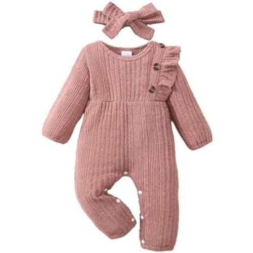 Infant Baby Girl Clothes Newborn Girl Romper Fall Winter Outfit Ruffle Long Sleeve Jumpsuit Romper Cute Baby Girl Outfit