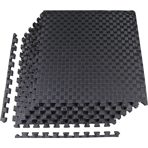 BalanceFrom Puzzle Exercise Mat 1" Thick, EVA Interlocking Foam Floor Tiles for Home Gym, Mat for Home Workout Equipment, Floor Padding for Kids, Black, 24 in x 24 in x 1 in, 24 Sq Ft - 6 Tiles