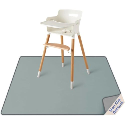 Blissful Diary Baby Splat Mat for Under High Chair, 50.4 x 50.4 Inch Wipeable Splash Mat, Waterproof and Washable, Anti-Slip Floor Protector, Silver Mist