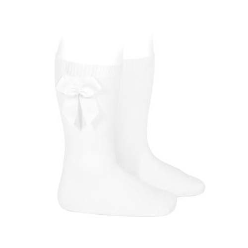 Knee Sock with Bow - White