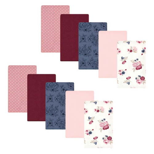 Hudson Baby Unisex Baby Cotton Poly Flannel Burp Cloths, Dusty Rose Floral 10-Pack, One Size