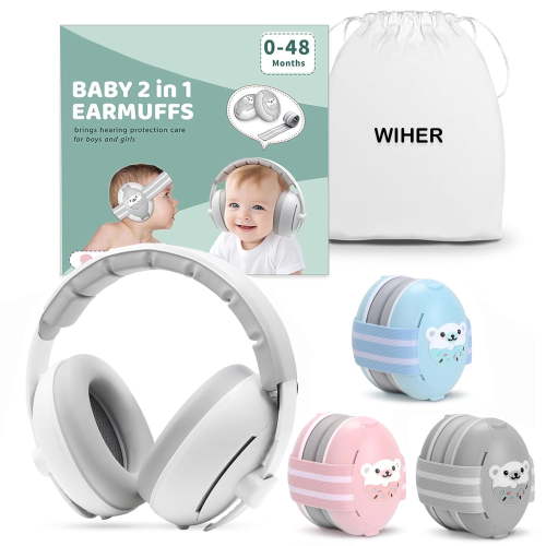 Wiher Baby Ear Muffs, 2-in-1 Baby Headphones for Noise Protection, Adjustable Noise Cancelling Headphones for Children 0-48 Months, Dual Wearing for Sleep, Plane, Outdoor Travel, White