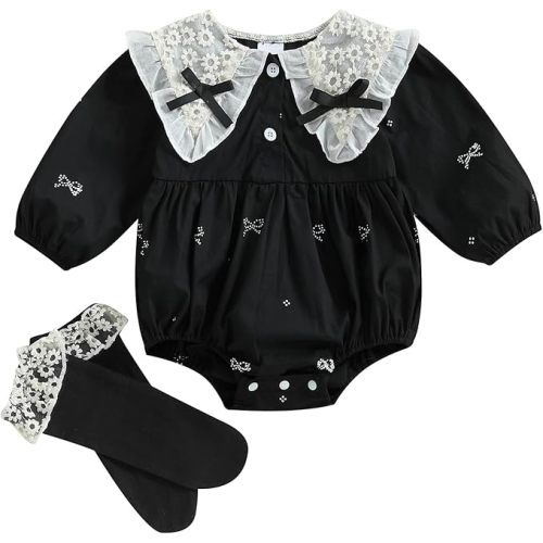 Newborn Baby Girl Bubble Romper Infant Smocked Bodysuit Jumpsuit Onesie with Socks Summer Clothes Outfits