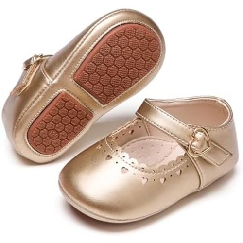 Baby Girls Mary Jane Flats - Infant Newborn Walking Shoes Soft Rubber Sole Princess Wedding