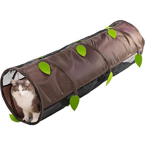 Tunnel for All Cats (Even Chonks)–Collapsible Crinkle Tube of Chaos w/Mesh Windows & Bell Ball – Interactive Cat Toy, Chonky Tunnel, Cat Bed & Zoomie Track for Chonkys, Kittens & Ferrets