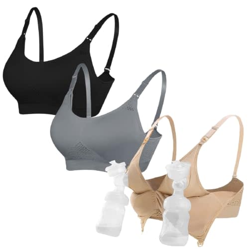 4HOW Pumping Bra Hands Free Nursing Pumping Bra All in One Wireless Padded Maternity Bralette for Large Bust