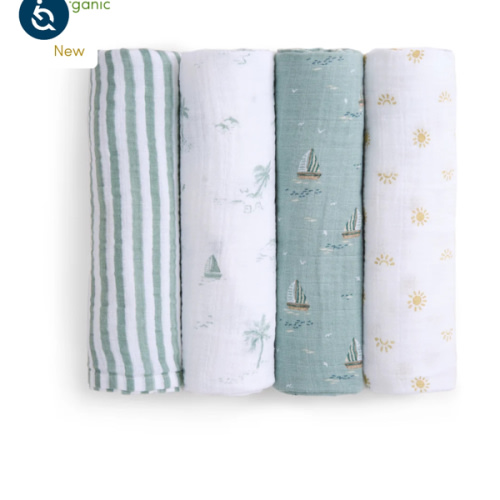 aden + anais Organic Cotton Muslin Swaddles in Sailing Seas 4 Pack