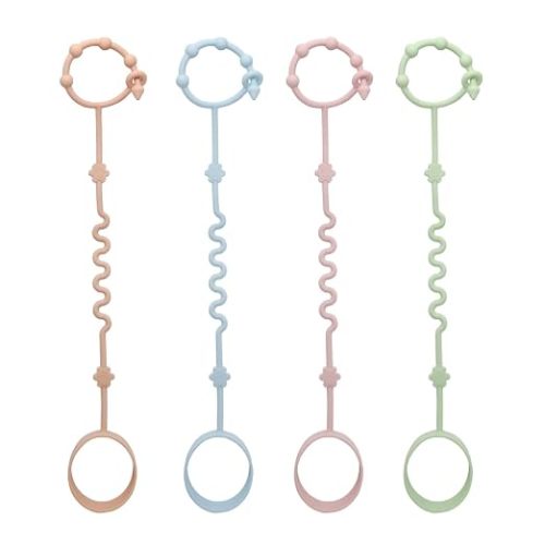 RTMOK (4Pcs) Sippy Cup Strap Keep Bottles and Sippy Cups Off The Floor, Sippy Cup Holder Strap Suitable for High Chairs, Strollers and Water Bottles- Dishwasher Safe
