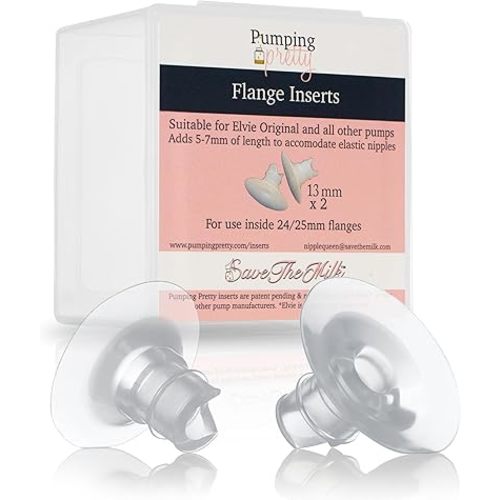 Save The Milk Silicon Flange Inserts - Personalfit Flex, Breast Shield Shaped Around You for Comfortable & Efficient Pumping | BPA Free Breast Pump Accessories, 2 Pc (13mm) Pumping Preety Inserts