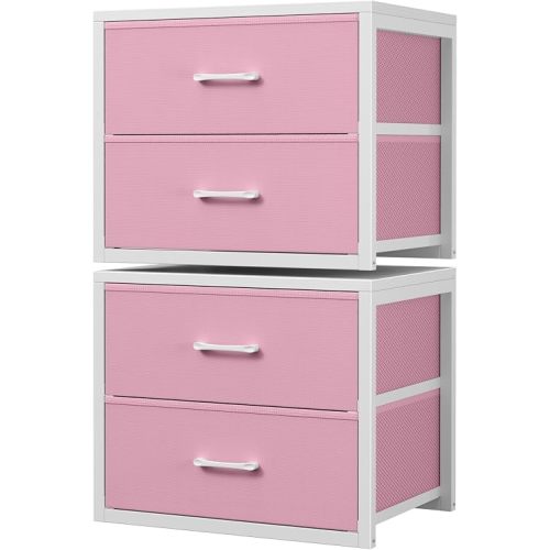 BOLUO Stackable Closet Drawers for Clothes Organizers and Storage Fabric Pink 2 Drawer Dresser for Bedroom 2 Packs Modern Small